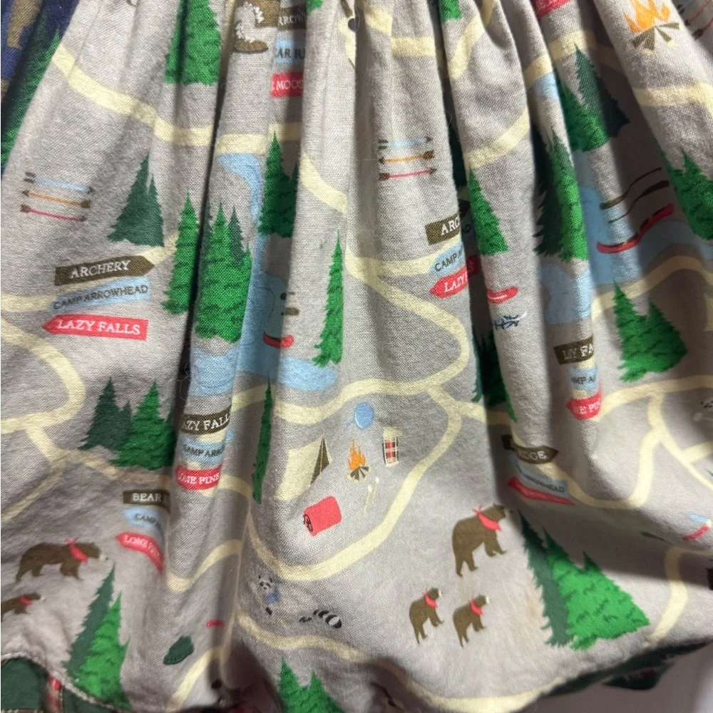 K Pea Green Tank Top Dress with Plaid Waistband and Patterned Skirt